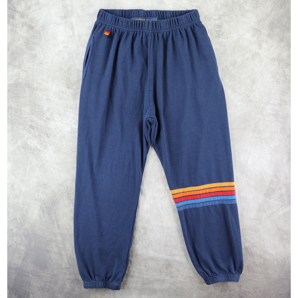 Aviator Nation Sweatpants Womens Large Navy Blue Rainbow Stripe Joggers USA